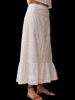 Few Moda Sorella Madeleine Cotton Skirt White Tiered Lace Maxi NWT